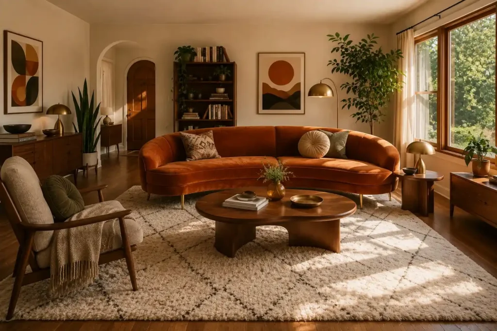 10. Burnt Orange Velvet Sofa