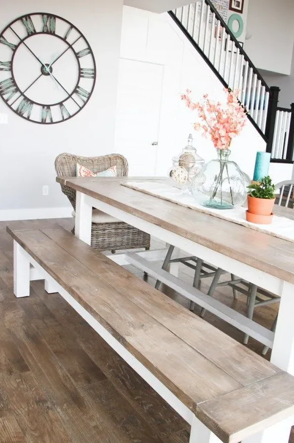 10. DIY Farmhouse Dining Table and Bench