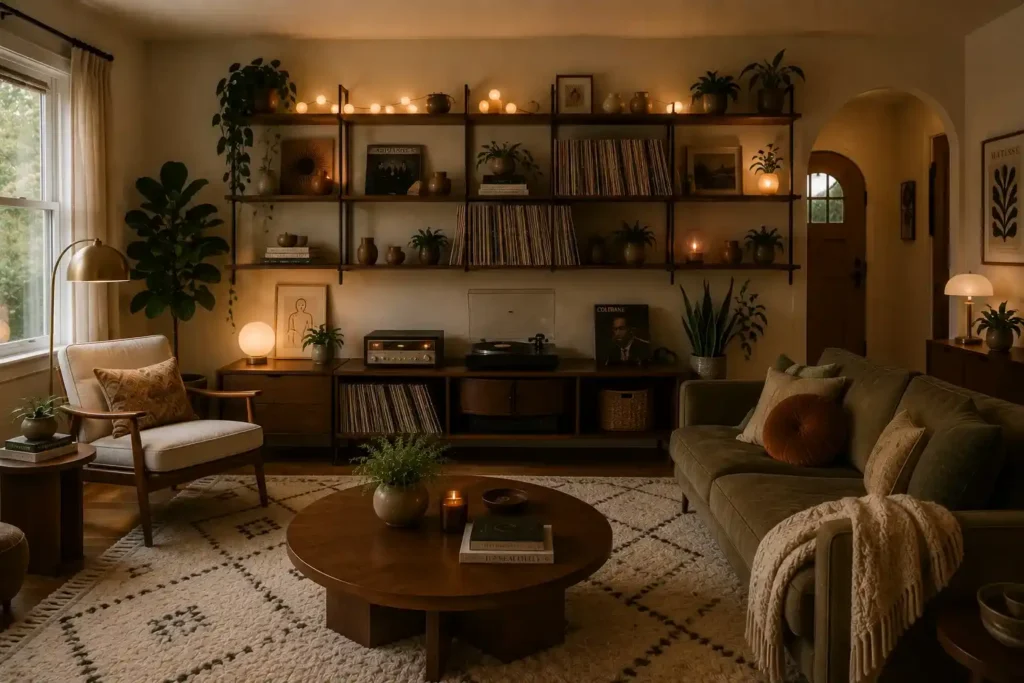 15. Open Shelving with Vinyl Record Display