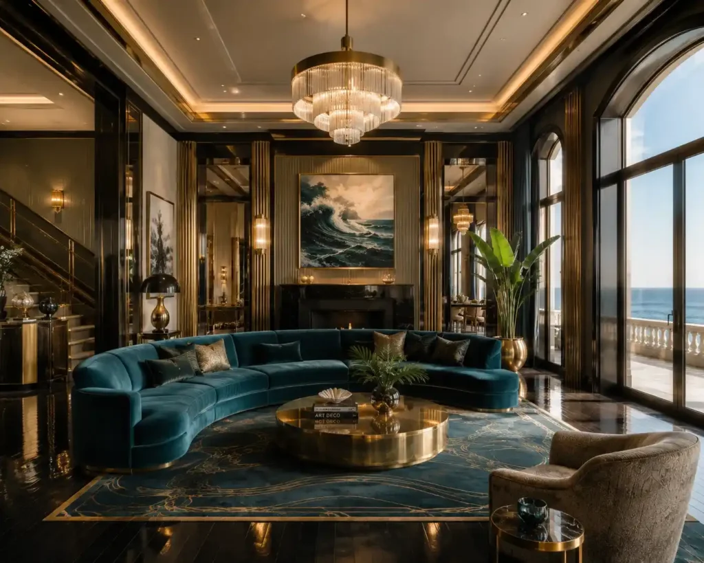 A Curved Velvet Sectional in Deep Ocean Teal