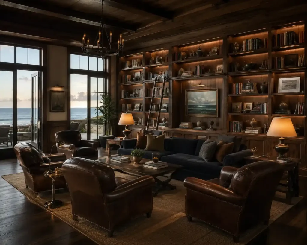 A Custom Floor-to-Ceiling Bookcase in Rich Walnut
