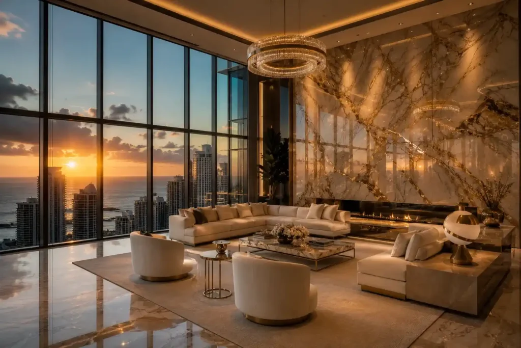 A Gold-Veined Marble Accent Wall