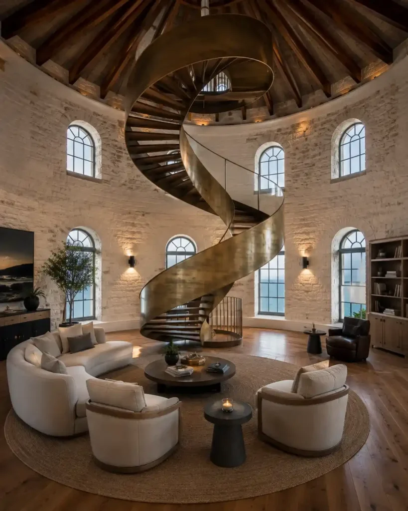 A Sculptural Brass Spiral Staircase Visible From the Room_2_11zon_12_11zon