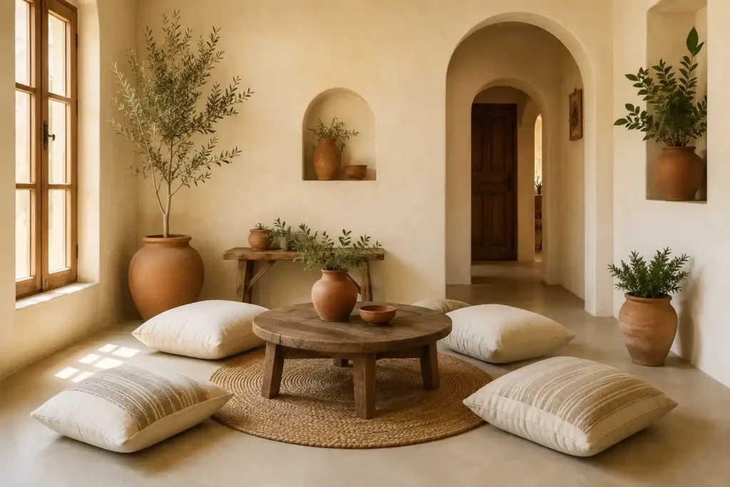 A Small Jute Rug Layered Under Just the Coffee Table
