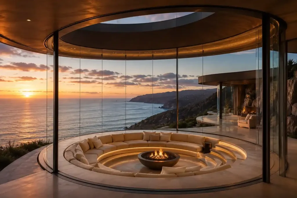 A Sunken Conversation Lounge with Ocean Views