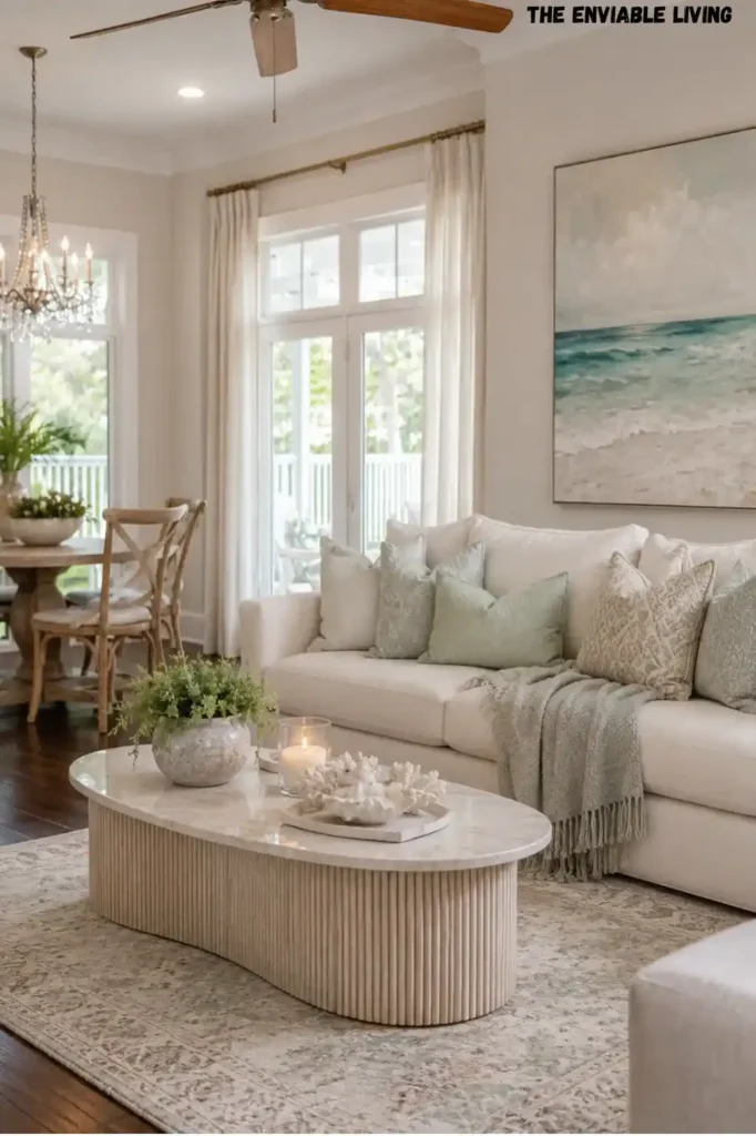 Contemporary Coastal Living Room with Playful Coastal Decor