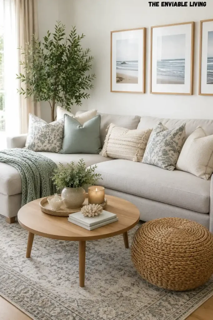 Contemporary Coastal Living Room with Playful Coastal Decor