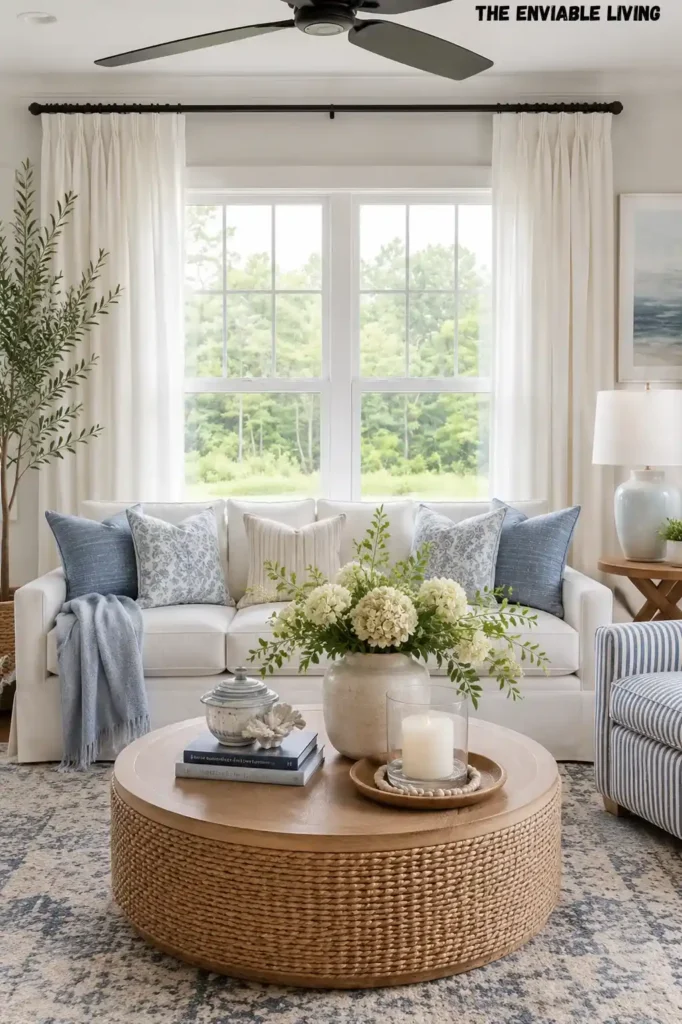 Contemporary Coastal Living Room with Playful Coastal Decor