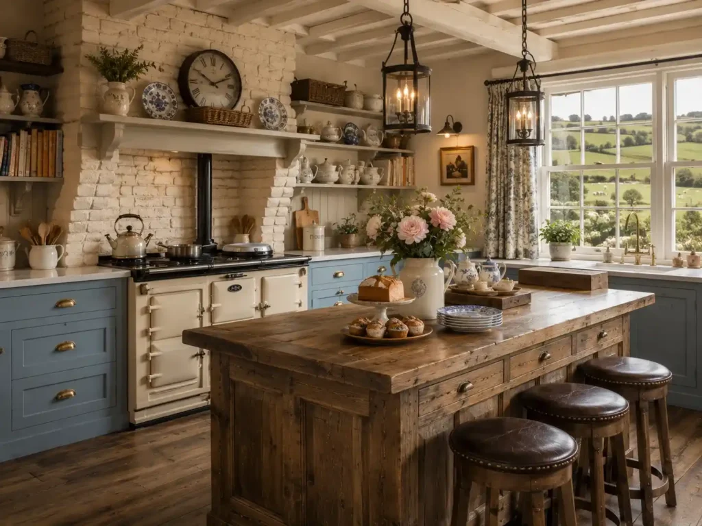 English Country Cream Brick Farmhouse