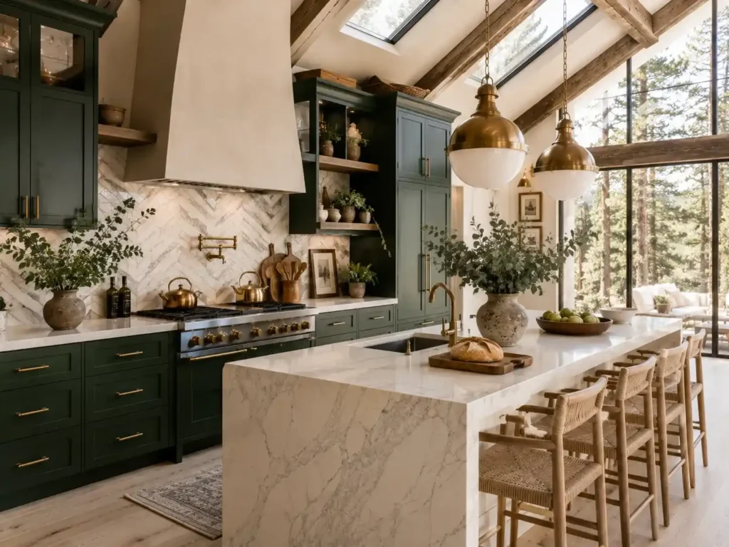 Forest Green Chevron Marble Kitchen
