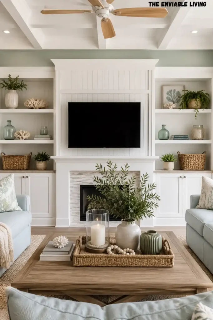 Contemporary Coastal Living Room with Playful Coastal Decor