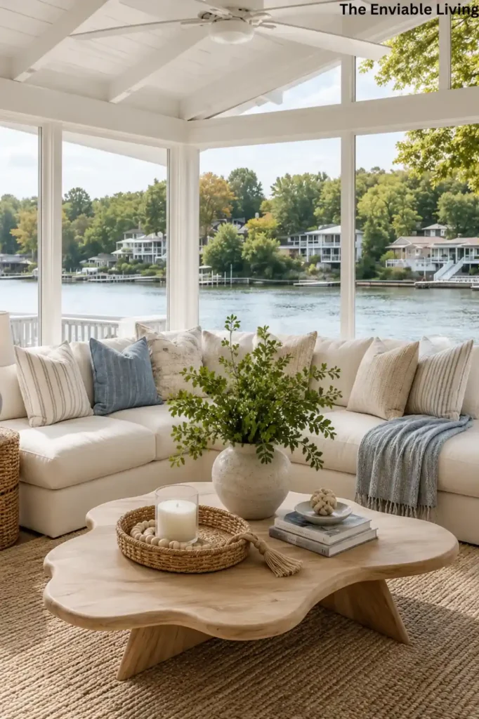 Living Room with Floor-to-Ceiling Windows and Waterfront Views