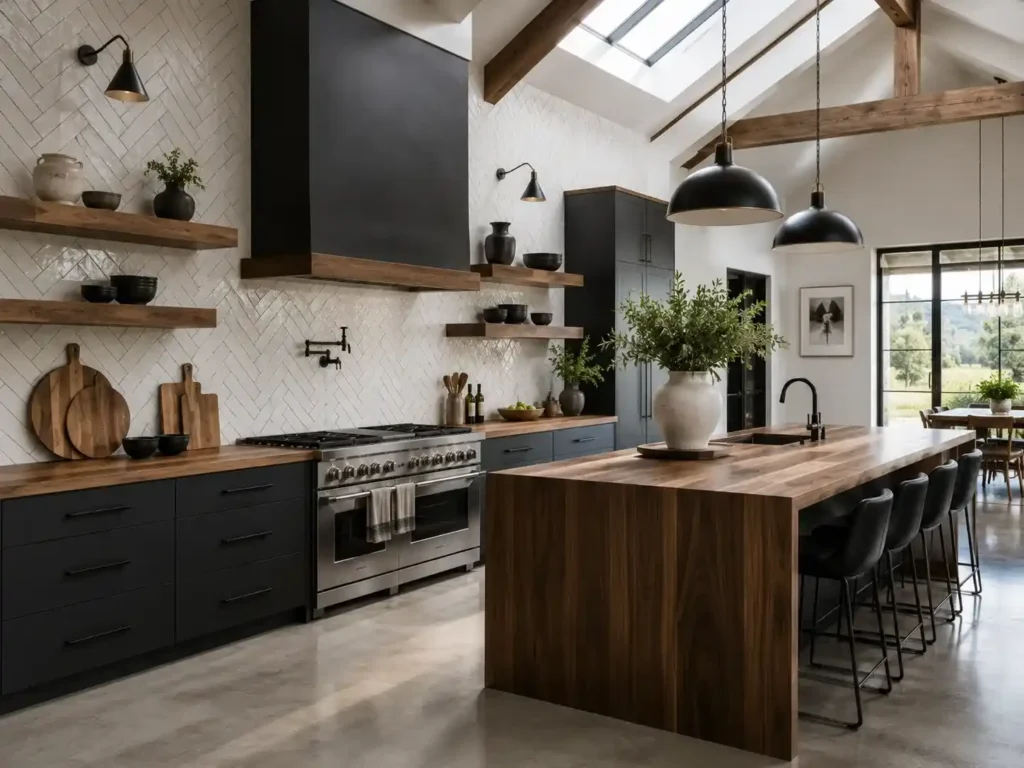 Modern Black Farmhouse Herringbone Design