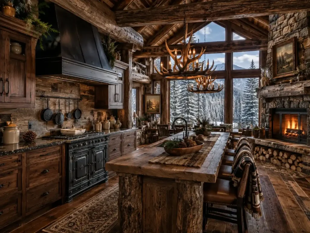 Rustic Mountain Cabin Reclaimed Wood Backsplash