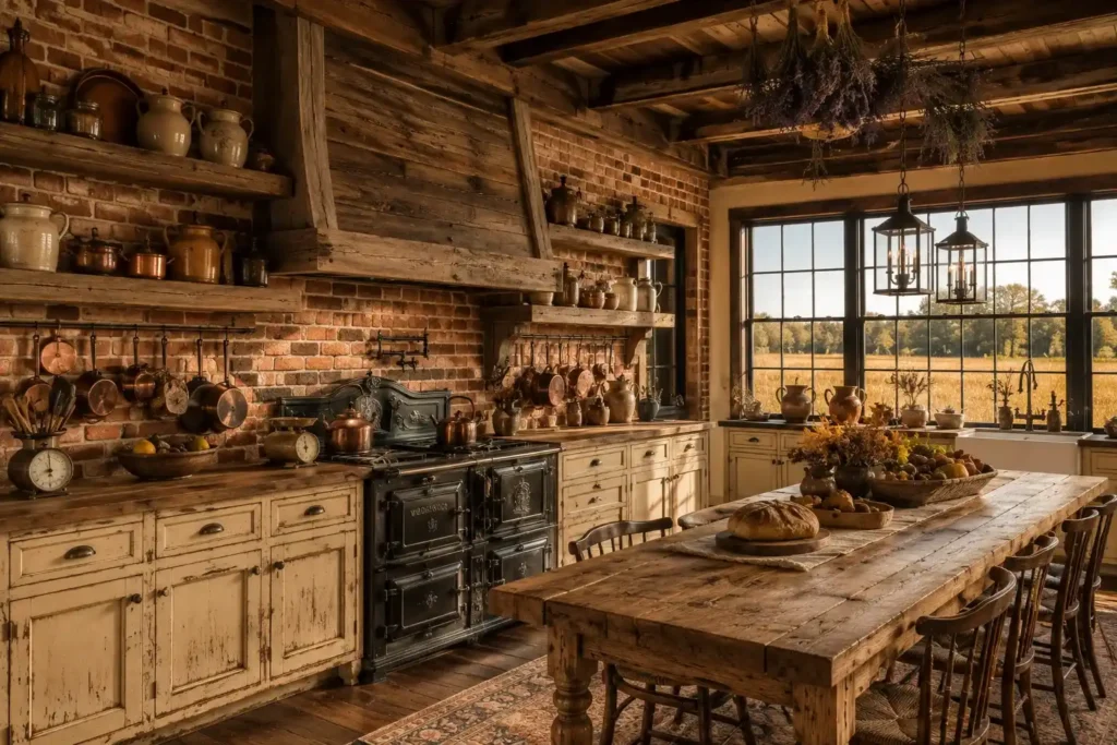Rustic Reclaimed Brick Farmhouse Kitchen