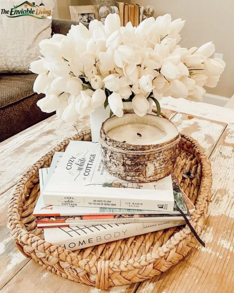 Woven Coffee Table Tray and Books
