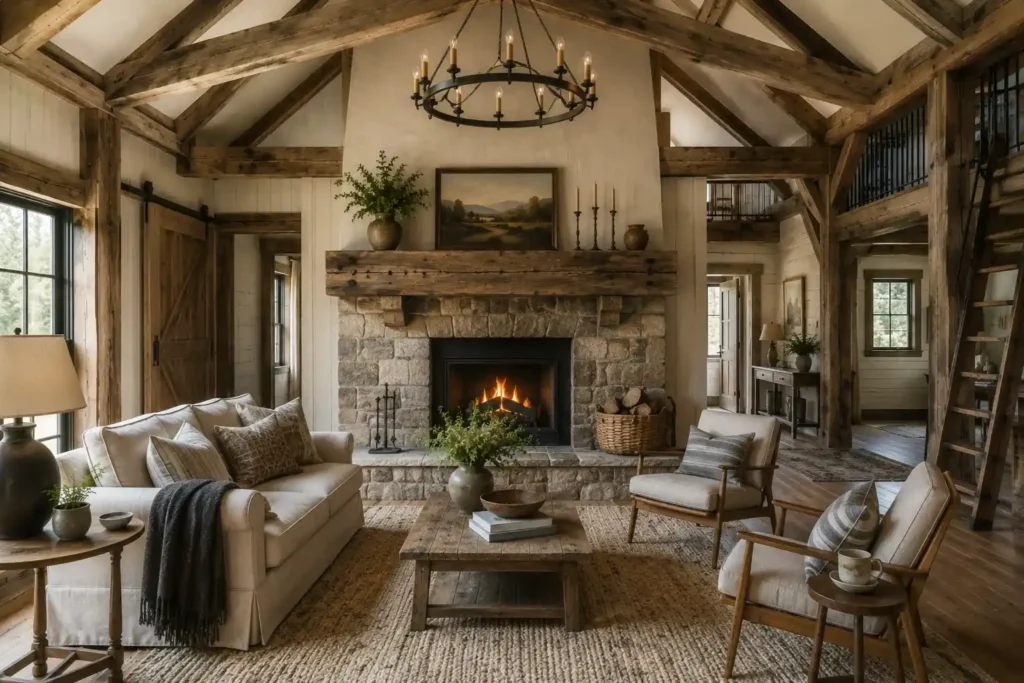 A Reclaimed Wood Beam Mantel