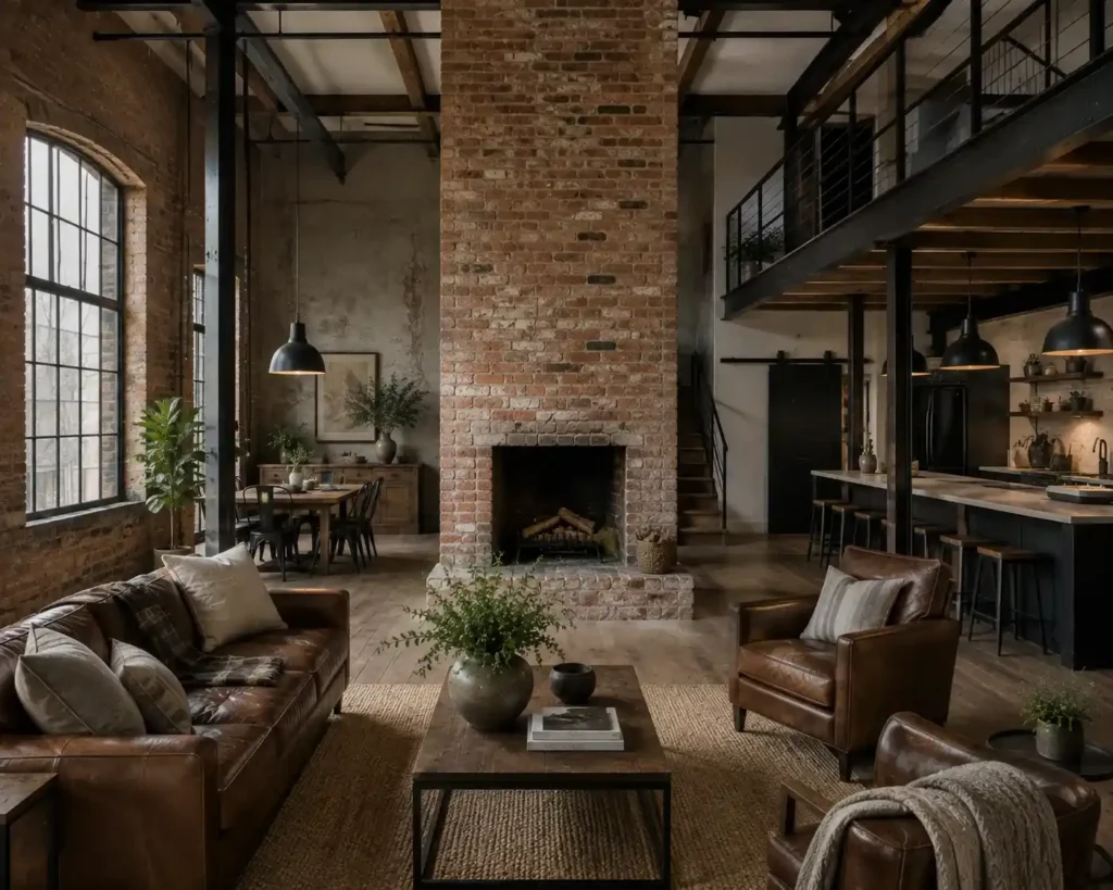 An Exposed Brick Chimney Left Bare and Unfinished